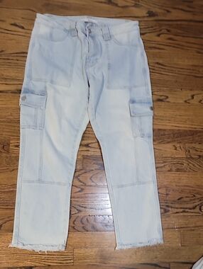 Light Blue Women's Cargo Jeans with Side Pockets